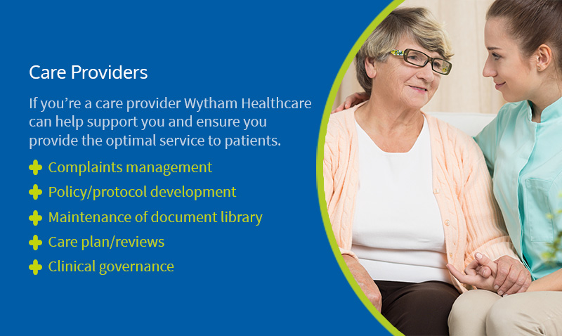 If you’re a care provider Wytham Healthcare and help support you and ensure you provide the optimal service to patients. Complaints management, Policy/protocol development, Maintenance of document library, Care plan reviews and Care plan templates